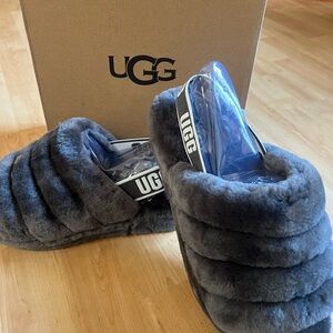 UGG Gray Fluffy Slippers